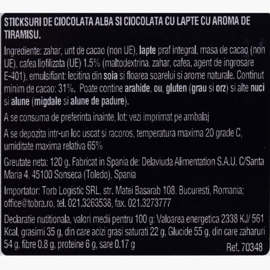 Sticksuri de ciocolată cu lapte cu aromă tiramisu 120g