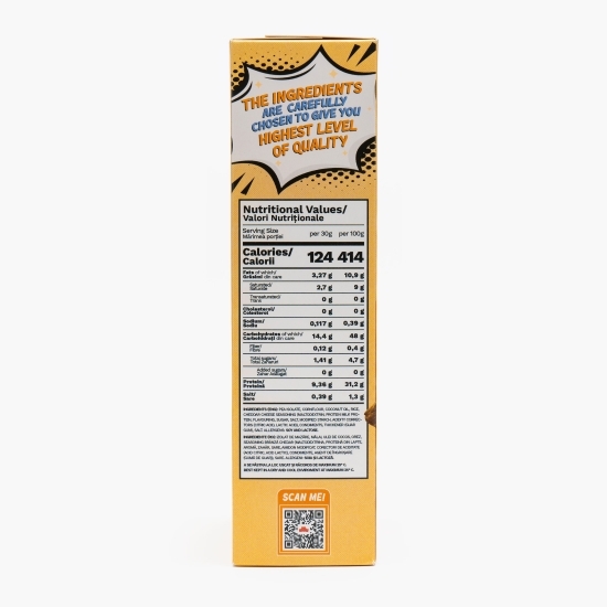 Pufuleți cu aromă de brânză cheddar, cu 30% proteină, fără zahăr și fără gluten, low carb 100g