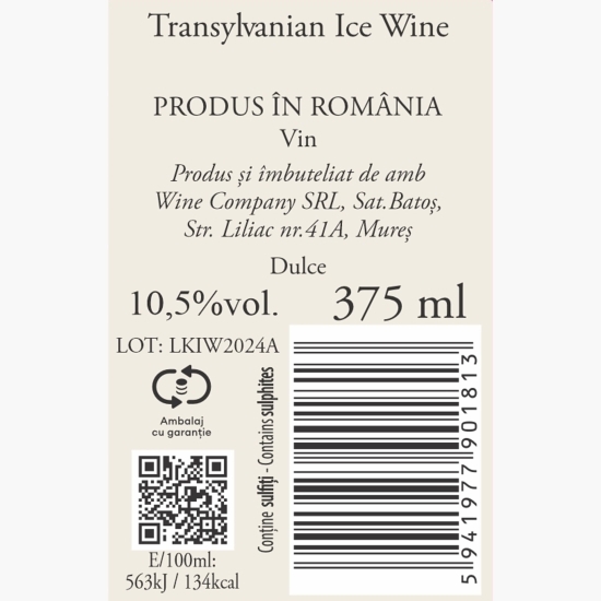 Vin alb dulce, Transylvanian Ice Wine, 10.5%, 0.375l