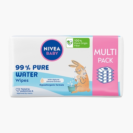 Șervețele umede pentru bebeluși Baby 99% Pure Water Multipack, 4 pachete x 57 buc, 0% plastic