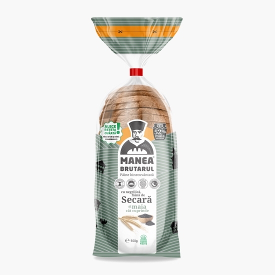 Pâine cu negrilică, făină de secară și maia, feliată 500g