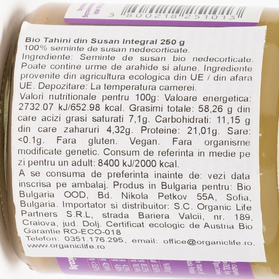 Pastă tahini din susan integral eco 250g