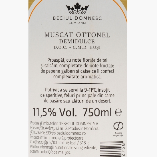 Vin alb demidulce Muscat Ottonel, 11.5%, 0.75l