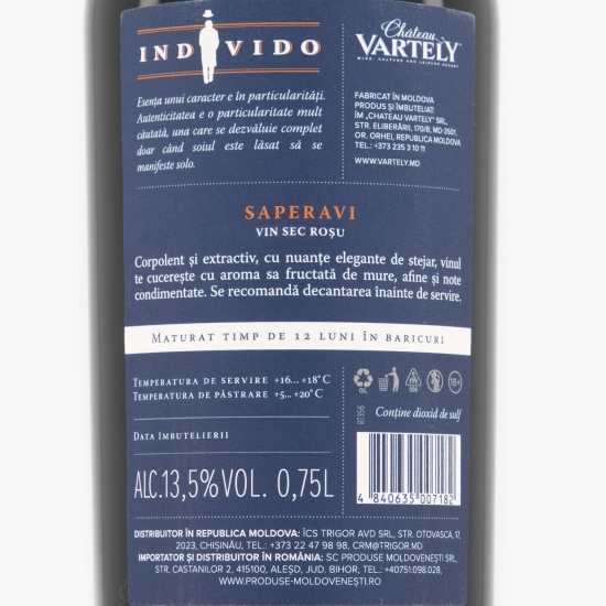 Vin sec roșu Individo LTD Saperavi, 13.5%, 0.75l