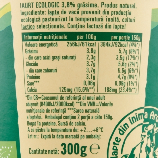 Iaurt natural eco 3.8% grăsime 300g