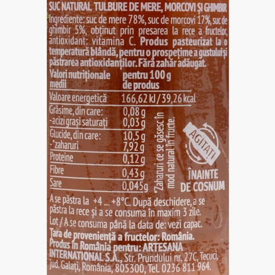 Suc natural de mere, morcovi și ghimbir 0.3l