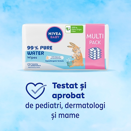 Șervețele umede pentru bebeluși Baby 99% Pure Water Multipack, 4 pachete x 57 buc, 0% plastic