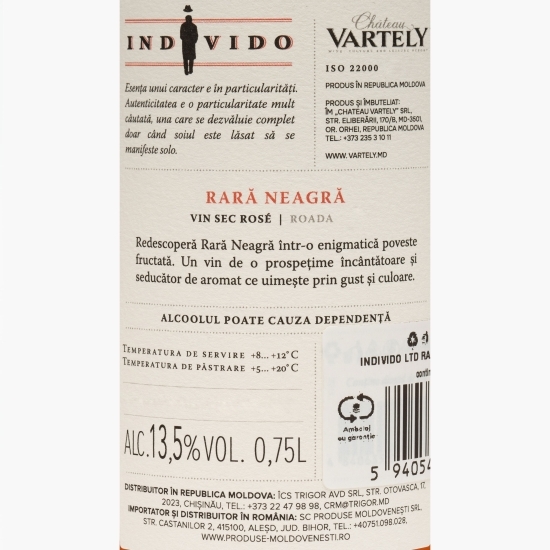 Vin rose sec Individo LTD Rară Neagră, 13.5%, 0.75l