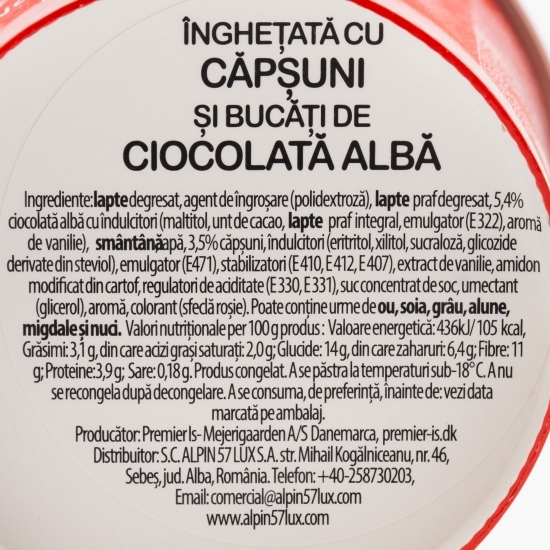 Înghețată cu căpșuni și bucăți de ciocolată albă,  fără zahăr adăugat 500ml