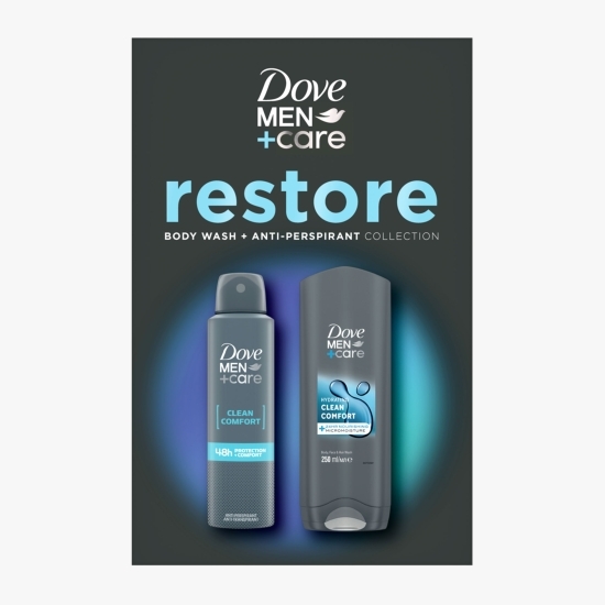 Set cadou Dove Men+Care: deodorant spray Clean Comfort 150ml & gel de duș Clean Comfort 250ml