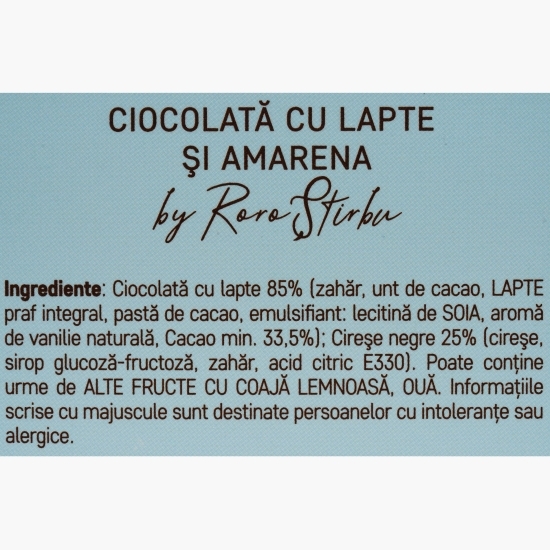 Tabletă artizanală de ciocolată cu lapte și amarena 100g