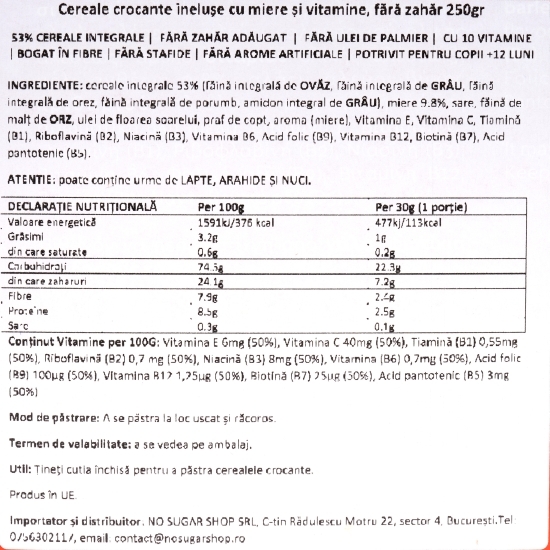 Cereale crocante inelușe cu miere și vitamine, fără zahăr 250g