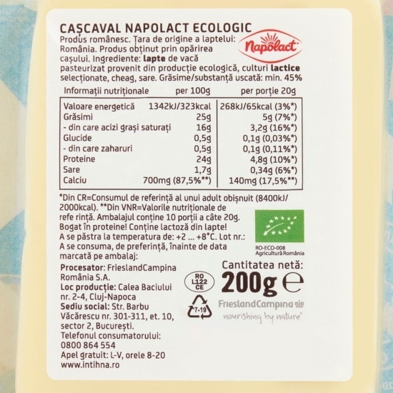 Cașcaval de vacă eco bloc 200g