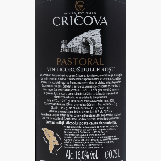 Vin roșu dulce Pastoral, 16%, 0.75l