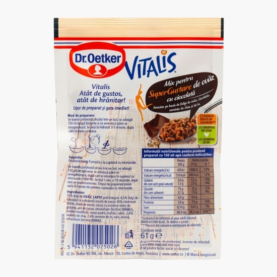 Mix pentru super gustare de ovăz Vitalis cu ciocolată neagră 61g