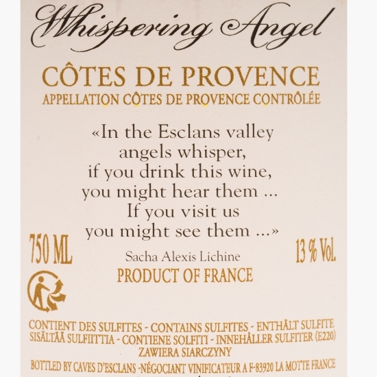 Vin rose sec, Whispering Angel, 13%, 0.75l