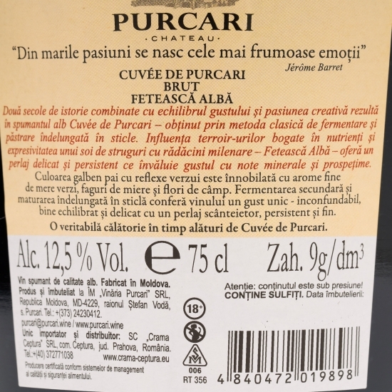 Vin spumant Fetească Albă, 12.5%, 0.75l