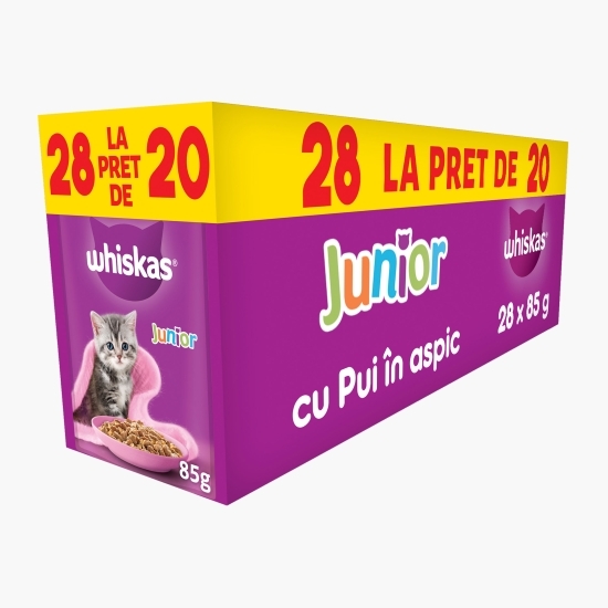 Hrană umedă pentru pisici junior, 28x85g, cu pui în aspic