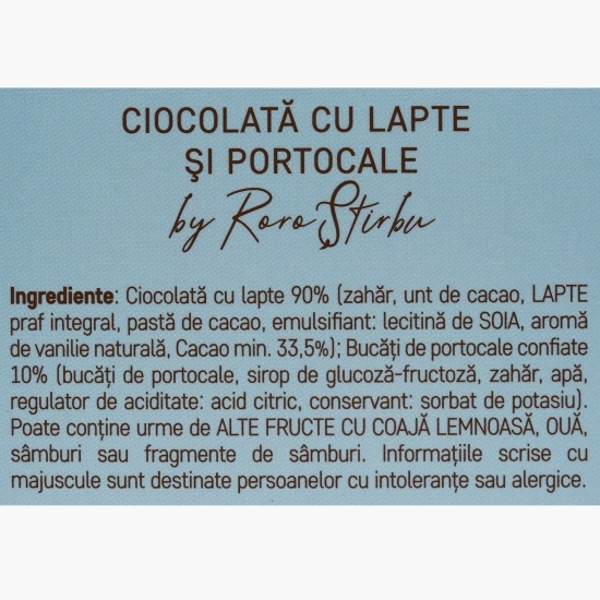 Tabletă artizanală de ciocolată cu lapte și portocale 100g