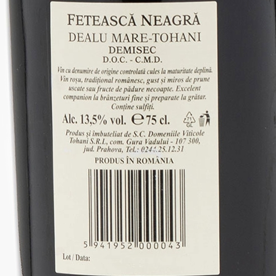 Vin roșu demisec Fetească Neagră, 13.5%, 0.75l