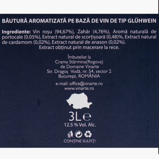 Băutură aromatizată pe bază de vin de tip Gluhwein, pentru fiert, 12.5%, 3l