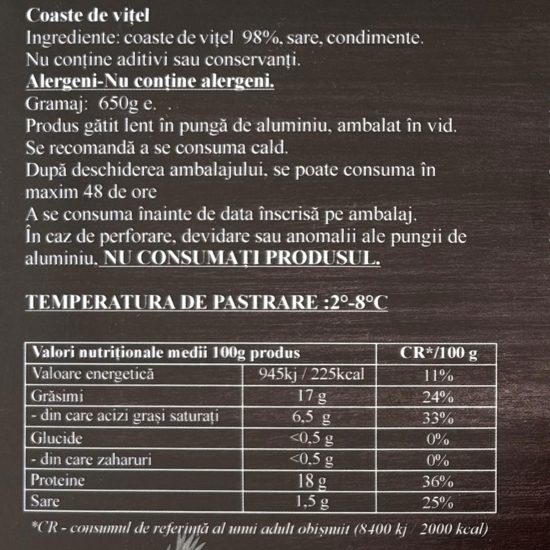 Coaste de vițel gătite lent 650g