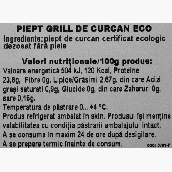 Piept de curcan grill ecologic 250g