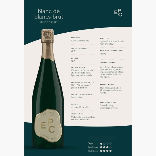 Șampanie Blanc de Blancs, Brut, 12.5% alc., 0.75l