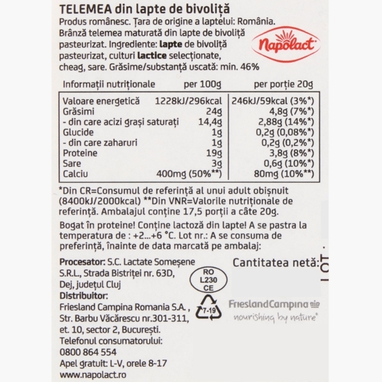 Telemea din lapte de bivoliță 350g