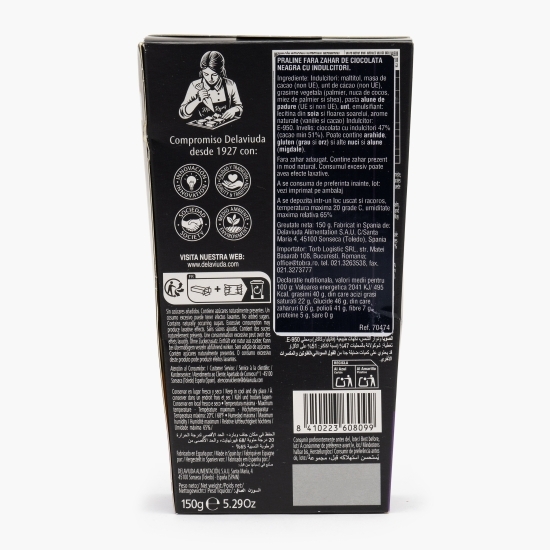 Praline ciocolată neagră cu 70% cacao, fără zahăr, 150g