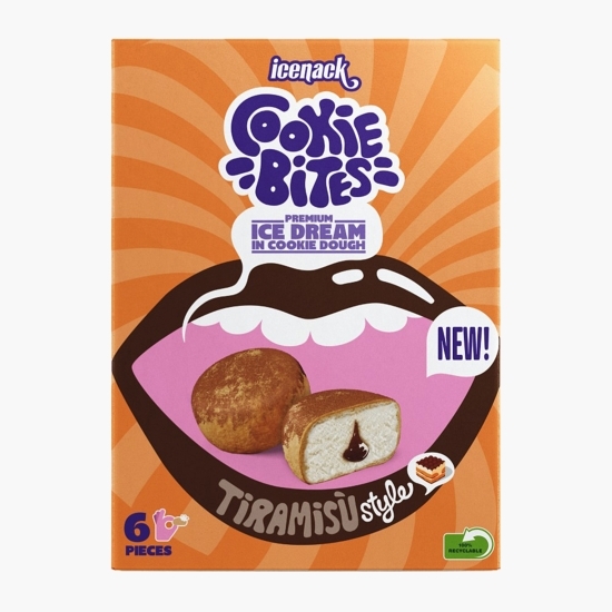 Gustări din aluat de biscuiți și înghețată de tiramisu Icenack Cookie Bites 210g