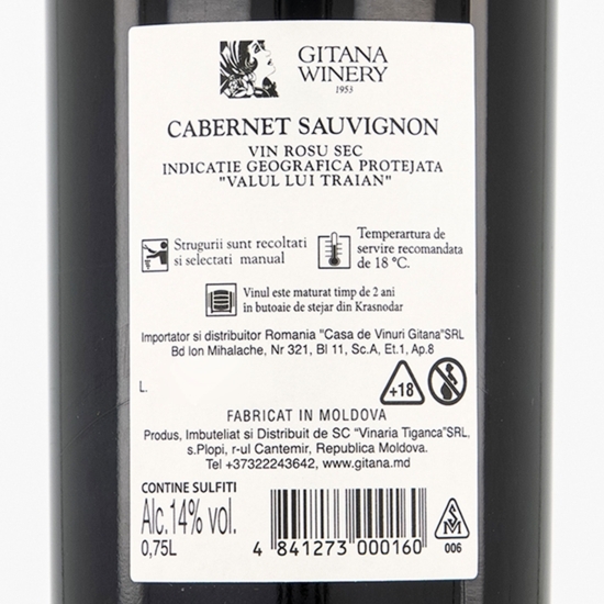 Vin roșu sec Cabernet Sauvignon, 14%, 0.75l