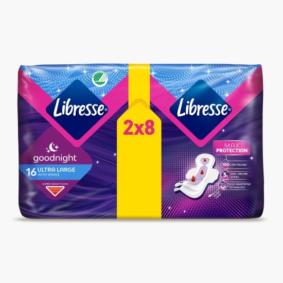 Absorbante de noapte Ultra Large Goodnight Duo Super Heavy cu aripiare 16 bucăți