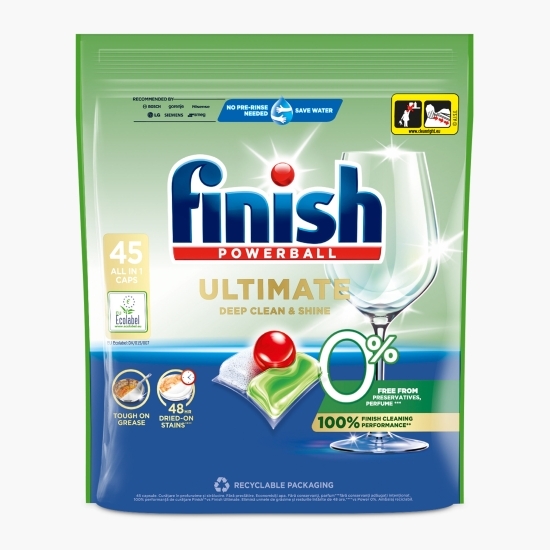 Detergent capsule pentru mașina de spălat vase Ultimate All in 1 Eco 0%, 45 spălări