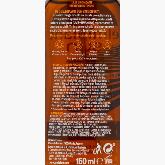 Ulei autobronzant cu protecție solară SPF 15, 150ml