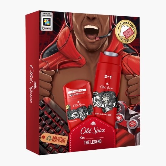 Set cadou Gamer: gel de duș Wolfthorn 250ml + deodorant stick Wolfthorn 500ml + cărți de joc