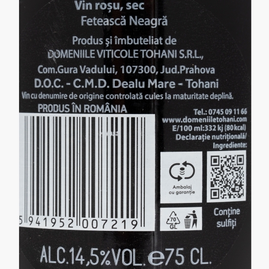 Vin roșu sec Fetească Neagră, 14.5%, 0.75l