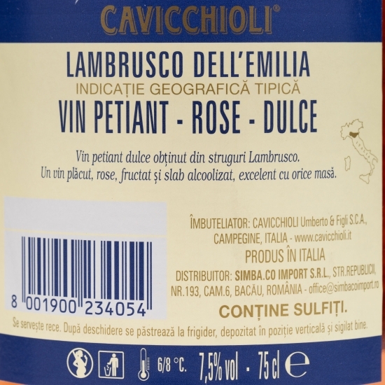 Vin petiant rose dulce Lambrusco IGT, 7.5%, 0.75l