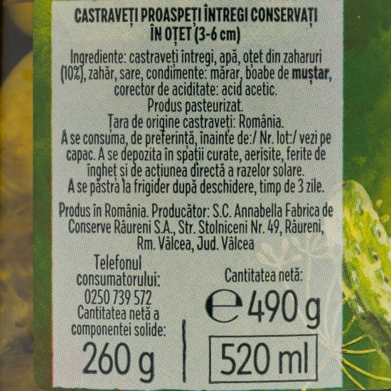 Castraveți în oțet 3-6 cm extra 490g