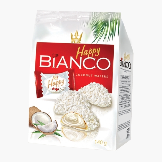 Napolitane glazurate cu cremă de cocos Happy Bianco 140g