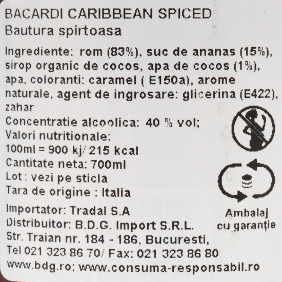 Rom Caribbean Spiced 40% alc. 0.7l