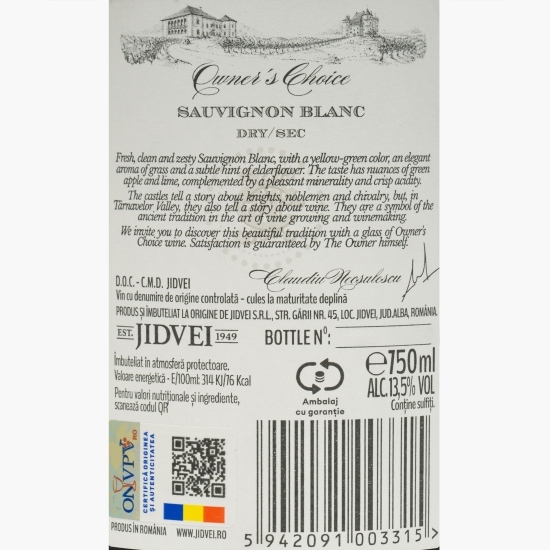 Vin alb sec Ana Sauvignon Blanc, 13.5%, 0.75l