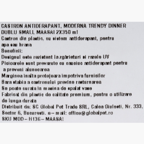 Castron antiderapant dublu, pentru câini și pisici, Trendy Dinner Maasai 2x350ml