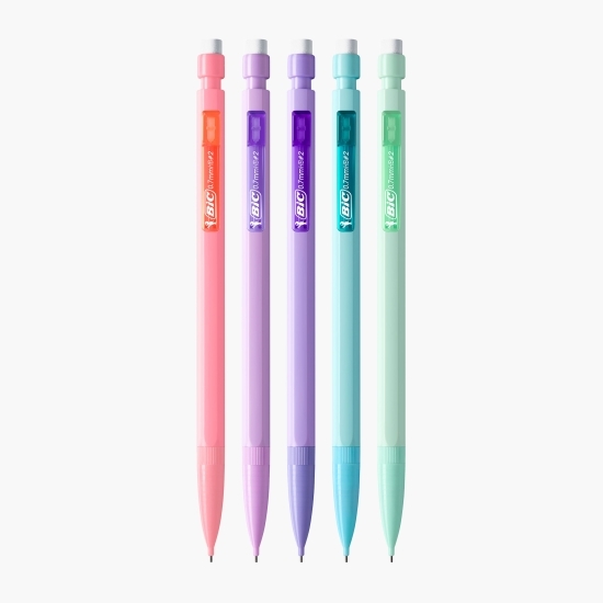 Creioane mecanice Matic Pastel cu vârf de 0.7 mm - diferite culori pastel ale corpului, set cu 5 bucăți