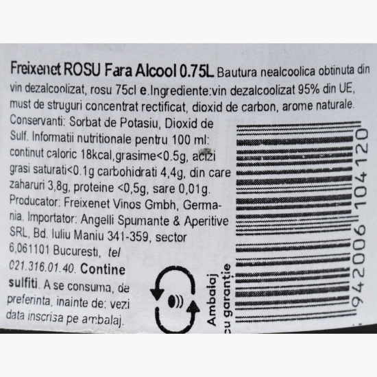 Băutură nealcoolică din vin dezalcoolizat, roșu 0.75l