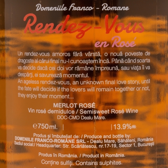 Vin rose demidulce Rendez Vous Merlot, 13.9%, 0.75l