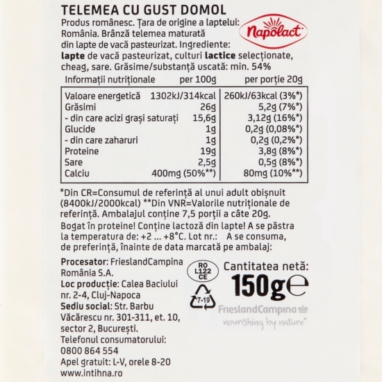 Telemea de vacă gust domol 150g