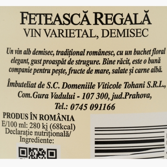 Vin alb demisec Fetească Regală, 12%, 0.75l 