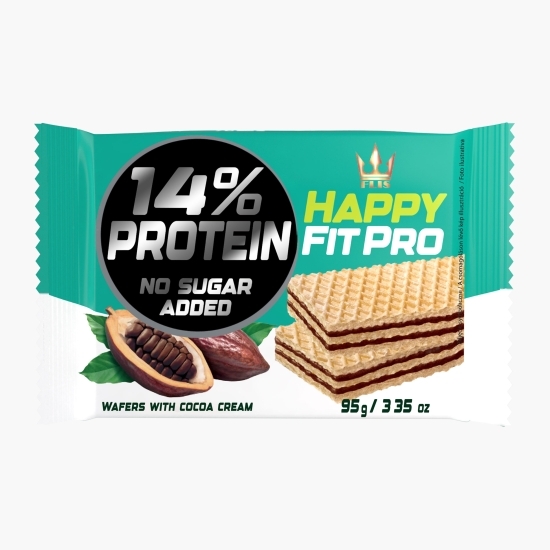 Napolitane cu cremă de cacao, cu conținut ridicat de proteină, fără zahăr adăugat Happy Fit Pro 95g