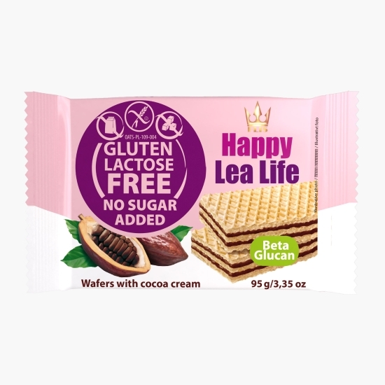 Napolitane cu cremă de cacao, fără zahăr, fără gluten și fără lactoză Happy Lea Life 95g